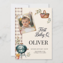 Erstes Baby Q Foto BBQ 1. Geburtstag Junge Rustika