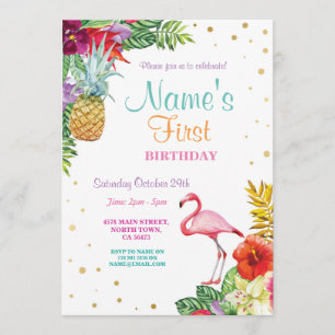 Erstes der Geburtstags-Gold des Flamingo-Aloha Einladung