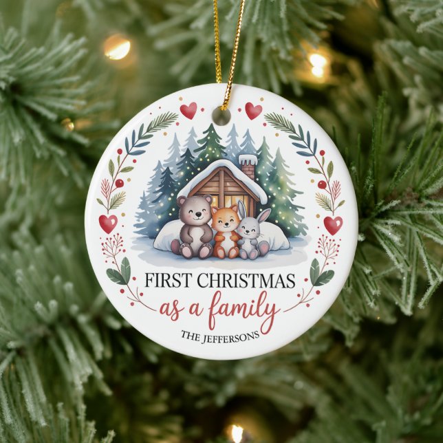Erstes Familienweihnachten nach Maß Keramik Ornament (Baum)