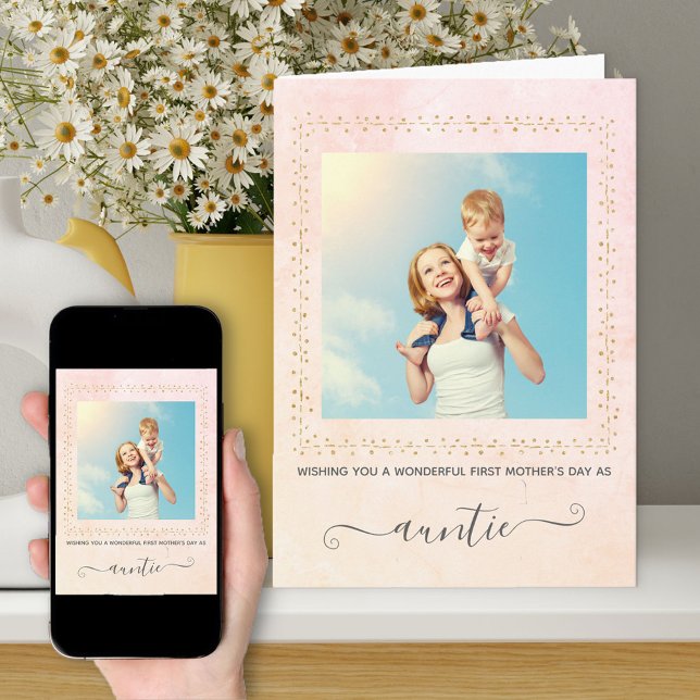 Erstes Foto der Mutter Warme Wasserfarbe Wash Karte (Aunt First Mother's Day Photo Card)