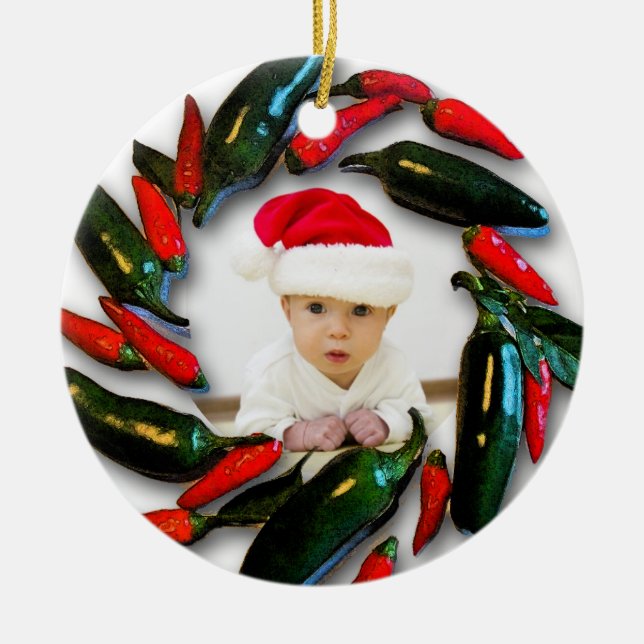 Erstes Foto des Pfefferwreath-Babys Weihnachts Keramikornament (Vorne)