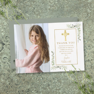 Erstes Foto für das Heilige Kommunion, Goldkreuz Dankeskarte