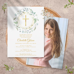 Erstes Foto für das Heilige Kommunion, Goldkreuz Einladung