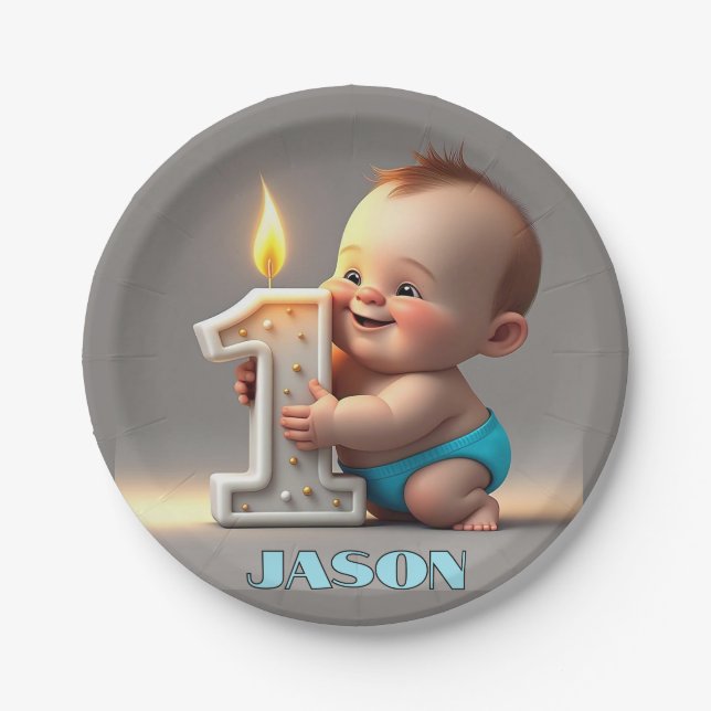 " ERSTES GEBURTSTAG BABY BOY " PAPPTELLER (Vorderseite)