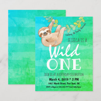 Erstes Geburtstag Wild One Jungle Sloth Party Einladung