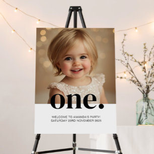 Erstes Geburtstags-Foto-Poster in Brown & White Poster