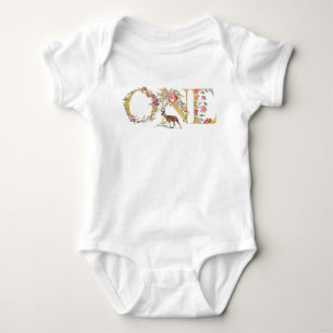 Erstes Geburtstags Reh Floral Wasserfarbe Baby Bod Strampler