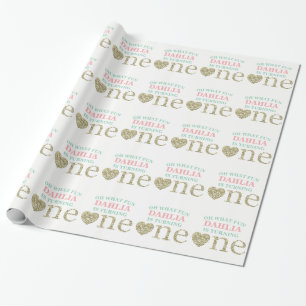 Erstes Geburtstagsgeschenkpapier Pink Mint Gold Geschenkpapier