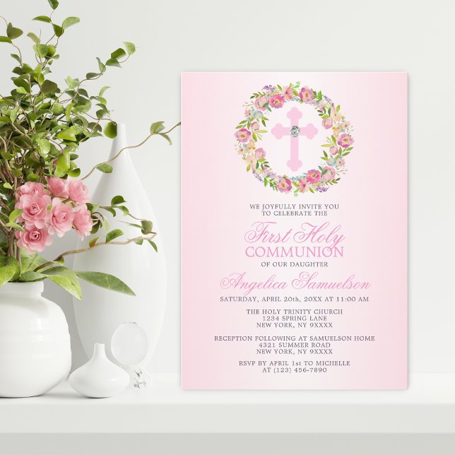 Erstes Gemeindemädchen Blumenkreuz Einladung (Von Creator hochgeladen)