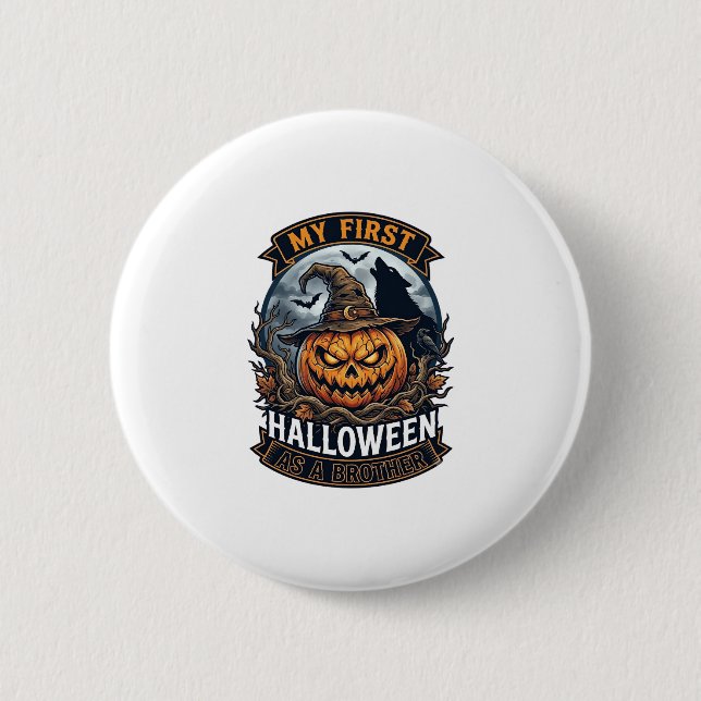 Erstes Halloween als Bruder Kürbis Wolf Mond_1 Button (Vorderseite)