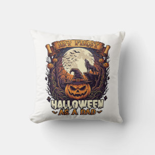 Erstes Halloween als Dad Kürbis Wolf Mond_1 Kissen