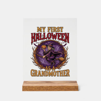 Erstes Halloween als Großmutter Hexe Kürbis Fleder Acrylschild