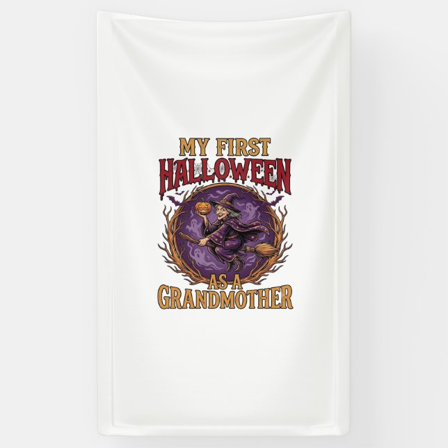 Erstes Halloween als Großmutter Hexe Kürbis Fleder Banner (Vertikal)