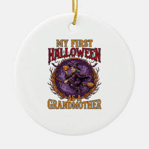 Erstes Halloween als Großmutter Hexe Kürbis Fleder Keramik Ornament