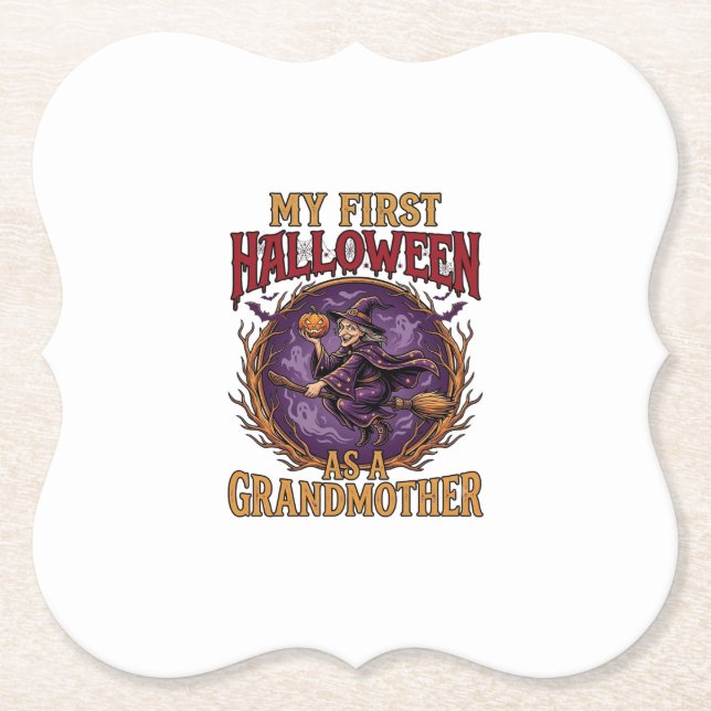 Erstes Halloween als Großmutter Hexe Kürbis Fleder Untersetzer (Vorderseite)