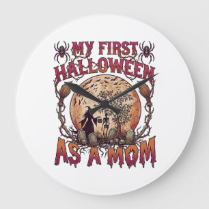 Erstes Halloween Als Mutter Hexe Skelett Mond_1 Große Wanduhr
