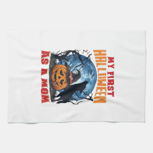Erstes Halloween Als Mutter Kürbis Wolf Mond_1 Geschirrtuch