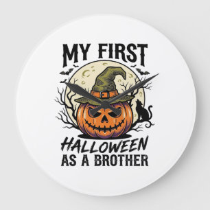 Erstes Halloween Bruder Vintage Kürbis Mond Shirt Große Wanduhr