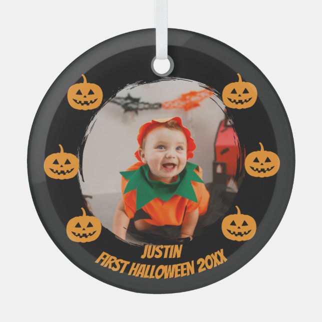 erstes Halloween-Foto Ornament Aus Glas (Vorderseite)