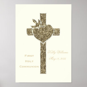 Erstes heilige Kommunions-Kreuz mit Taube und Poster