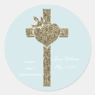 Erstes heilige Kommunions-Kreuz mit Taube und Runder Aufkleber