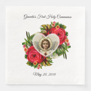 Erstes heilige Kommunions-Rosen-Jesus-Kreuz Serviette