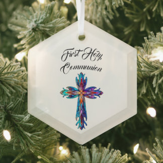 Erstes Heiliges Kommunenkreuz Ornament Aus Glas
