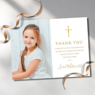 Erstes Heiliges Kommunion Foto Gold Danke Postkarte