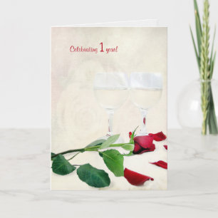 Erstes Hochzeitsjubiläum Wein und Rosen Karte