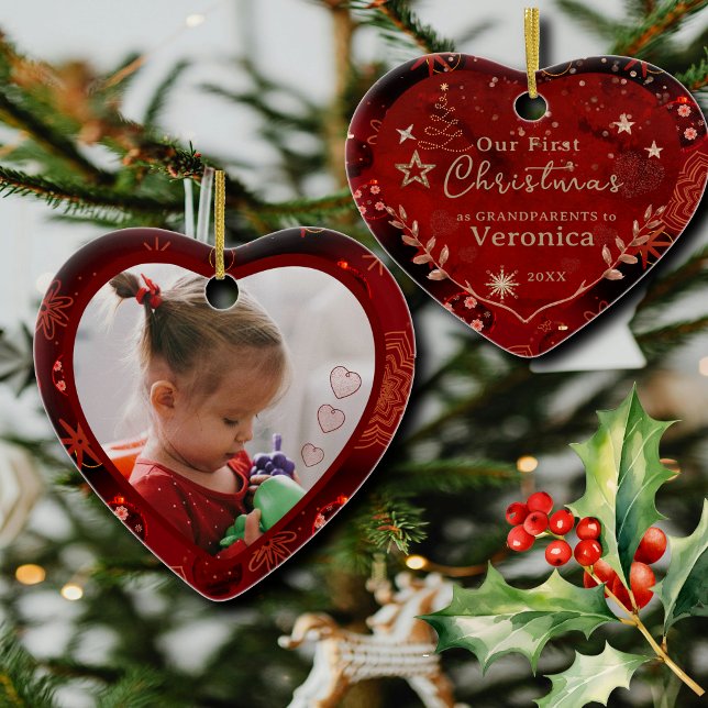 ERSTES JAHR ALS GRANDELEMENT-FOTO KERAMIK ORNAMENT (FIRST YEAR AS GRANDPARENTS PHOTO CERAMIC ORNAMENT)