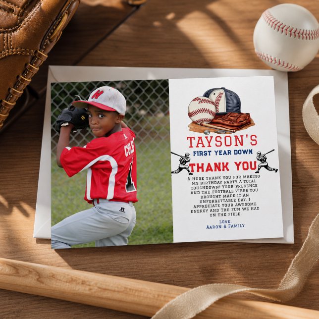 Erstes Jahr im Baseball 1. Geburtstag Dankeskarte (First Year Down Baseball 1st Birthday Thank You Card)
