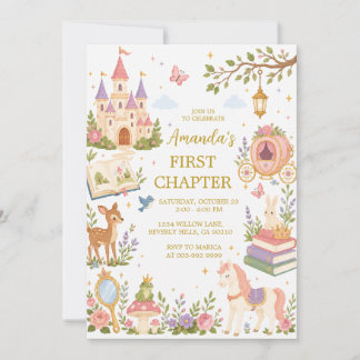 Erstes Kapitel Mädchen-Geschichtenbuch-Geburtstags Einladung