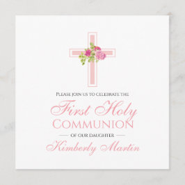 Erstes Kommunenkreuz mit rosa Rosenplatz Einladung