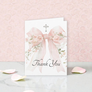 Erstes Kommunion Mädchen Rosa Floralbogen Dankeskarte