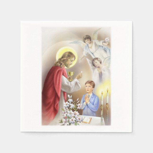 Erstes Kommunionpapier Napkins für einen Jungen Serviette (Vorderseite)