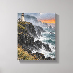 Erstes Licht am Basalt-Leuchtturm - Küstenlandscha Leinwanddruck