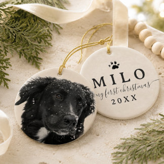 Erstes modernes Weihnachten mit Haustierfoto Keramik Ornament