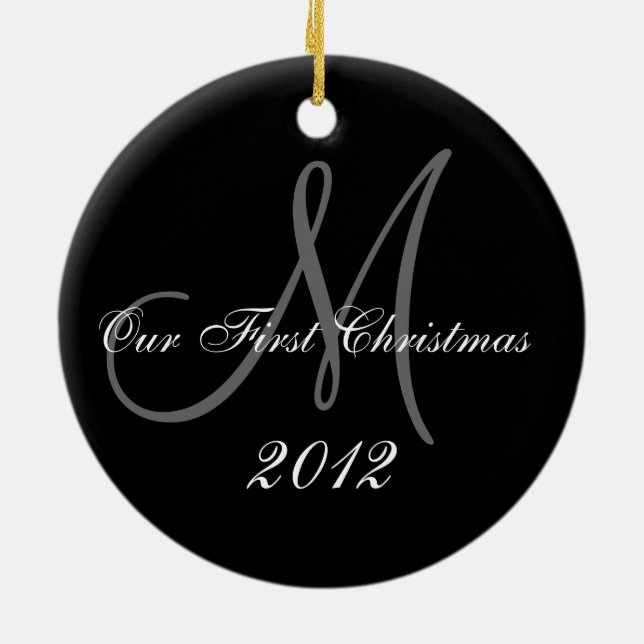 Erstes Monogramm des Paares Weihnachtsder Keramik Ornament (Hinten)