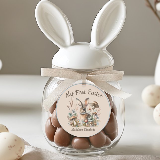 Erstes Osterkaninchen Jack Runder Aufkleber (Celebrate the joy of a first Easter with our adorable Jack Rabbit collection.)