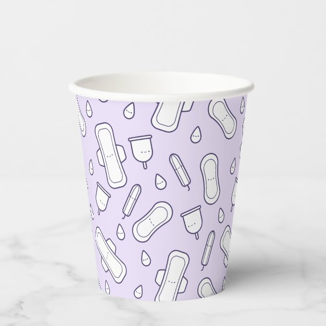 Erstes Party Lila Niedliches Tampon Pad Muster Pappbecher (Vorderseite)