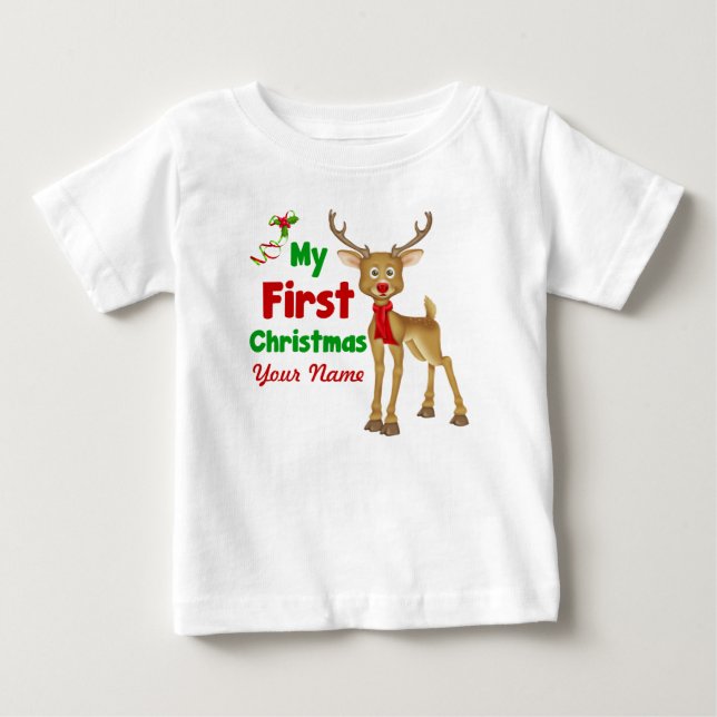 Erstes Ren des Babys Weihnachts Baby T-shirt (Vorderseite)