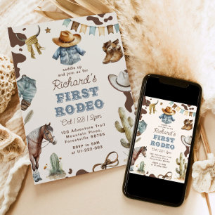 Erstes Rodeo 1. Geburtstag Western Cowboy Wild Einladung
