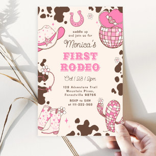 Erstes Rodeo 1. Geburtstag wilde West pink Girl Fo Einladung