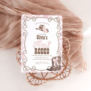 Erstes Rodeo 1. Geburtstags Mädchen Staubig Rosa K Einladung