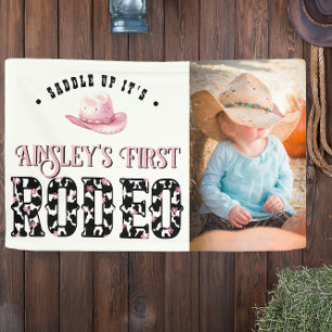 Erstes Rodeo Rosa Personalisiertes Foto 1. Geburts Banner