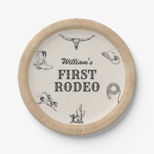 Erstes Rodeo Vintage Neutrales Cowboy 1. Geburtsta Pappteller