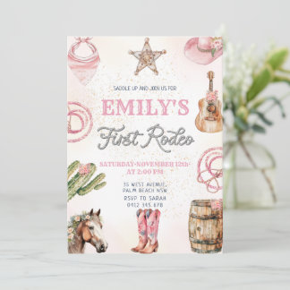 Erstes Rodeo Wild West Girl 1. Geburtstag Party Einladung