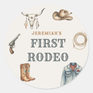 Erstes Rodeo Wilder Westen Cowboy Blau Geburtstag Runder Aufkleber