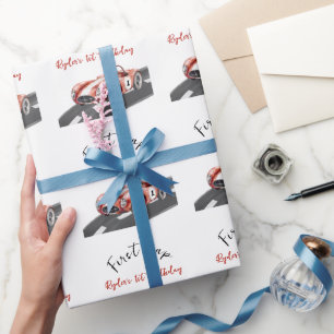 Erstes Runde Rennwagen 1. Geburtstag Geschenkpapier