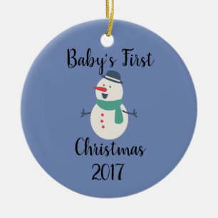 Erstes Schneemann-Ornament für das Baby Keramikornament